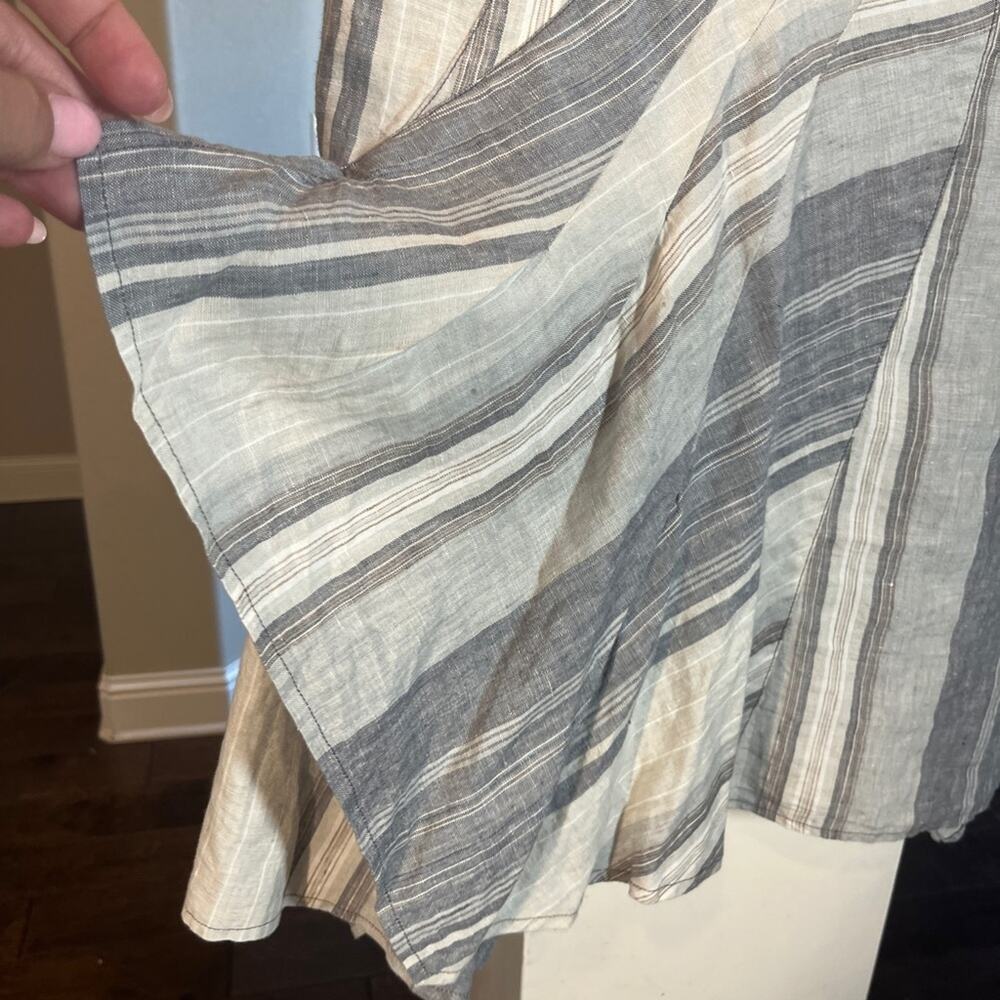 Lauren Vidal LINEN Grey Striped Sleeveless Tank Top Tunic Asymmetrical Lagenlook - Picture 6 of 10